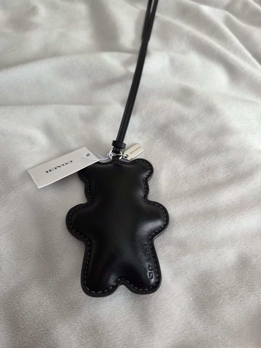 Coach Black Leather Teddy Bear Bag Charm